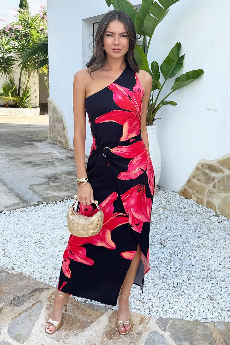 Vestido Coral - Midi Asimétrico